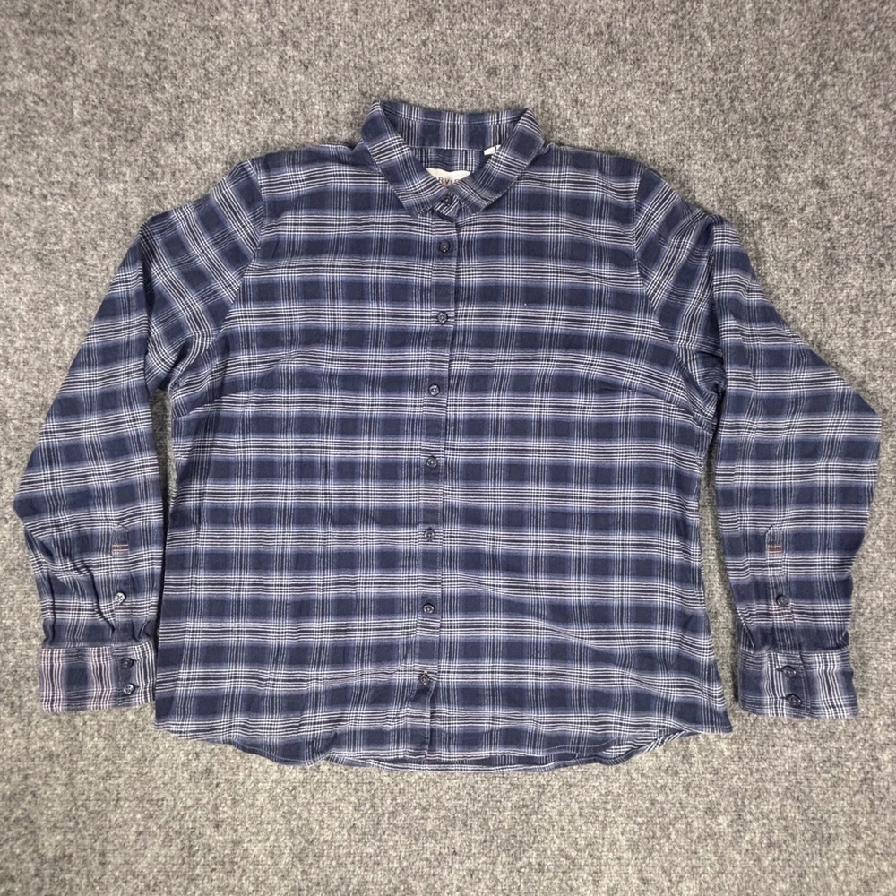 Orvis Womens Navy Blue Plaid Flannel Button Down Long Sleeve Shirt‎ Outdoor XL